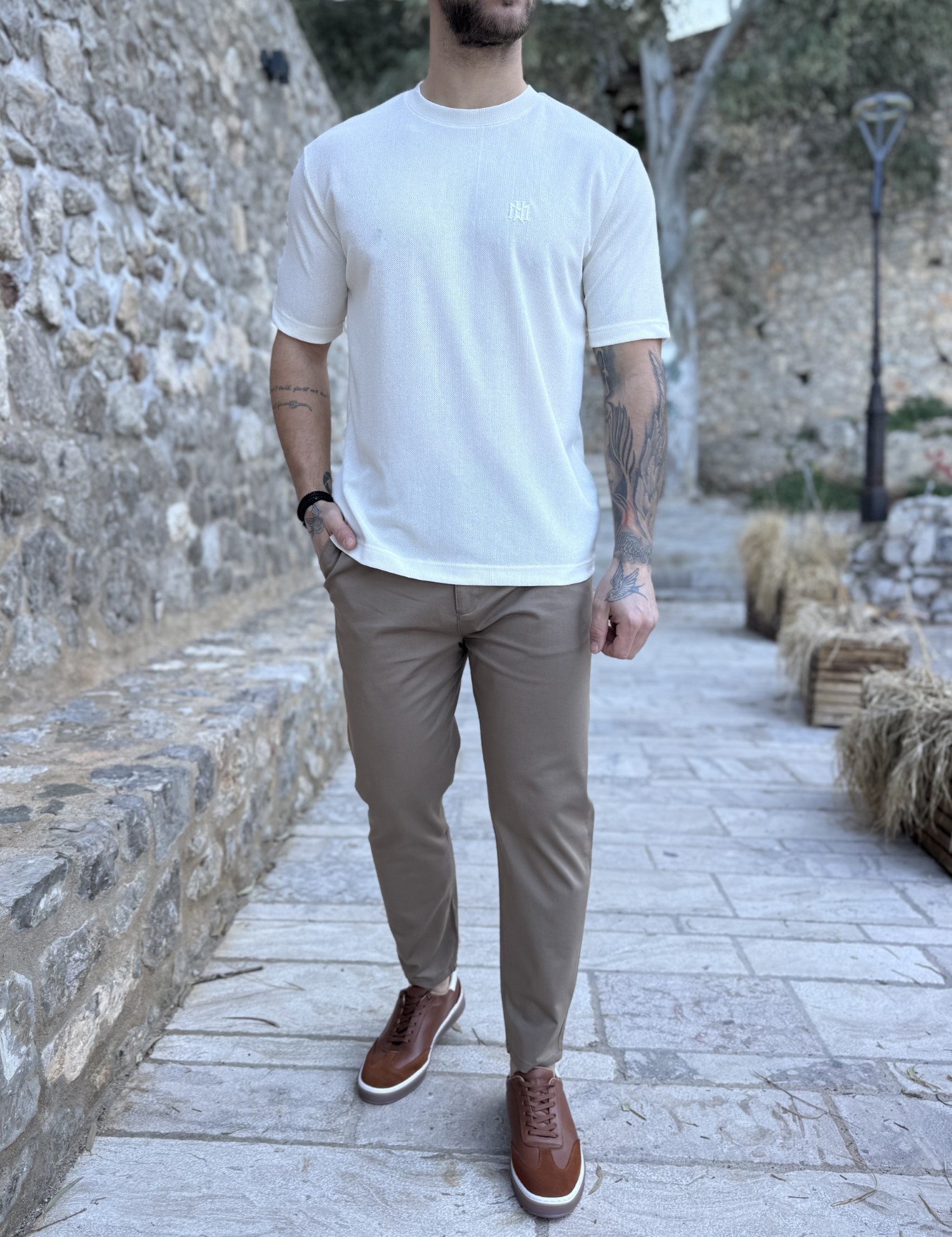 Marrakech ανδρική εκρού κοντομάνικη μπλούζα με ριπ ύφανση TST2727 φωτογραφία